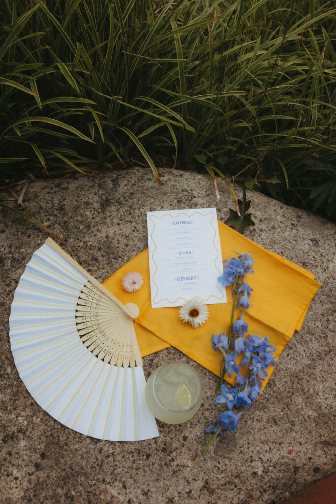 editorial flatlay of wedding details at mount rainer.
