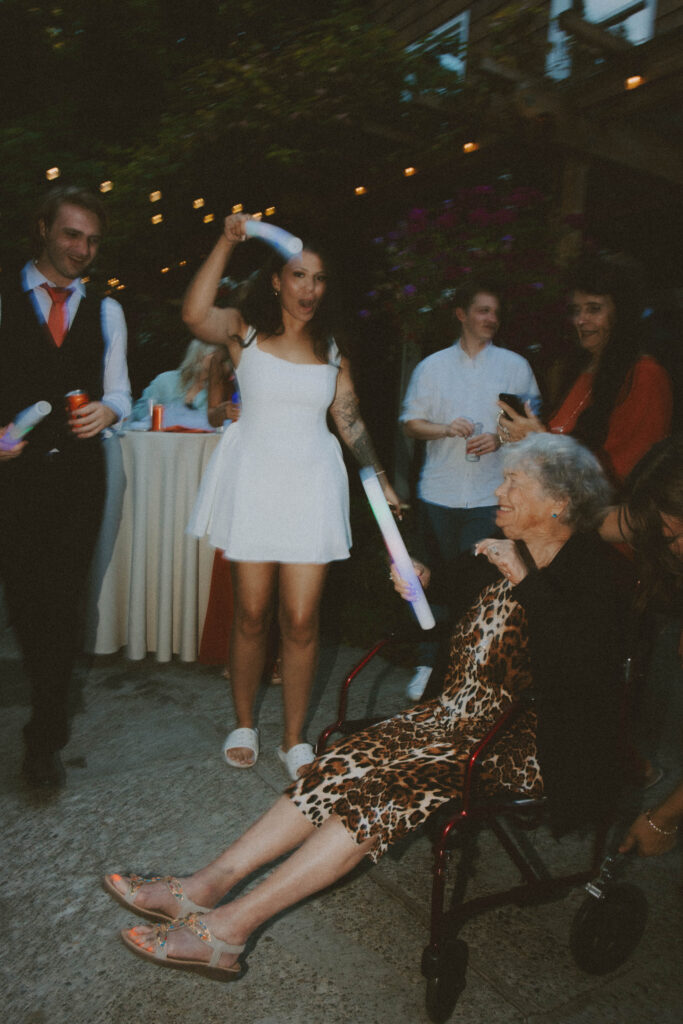 Bride and great grandma on the dance floor.