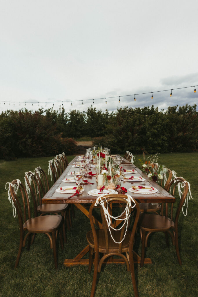editorial wedding dinner table with decor