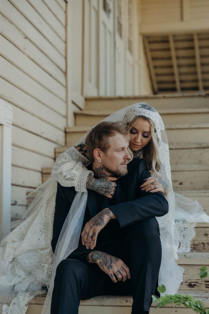 tattooed bride and groom
