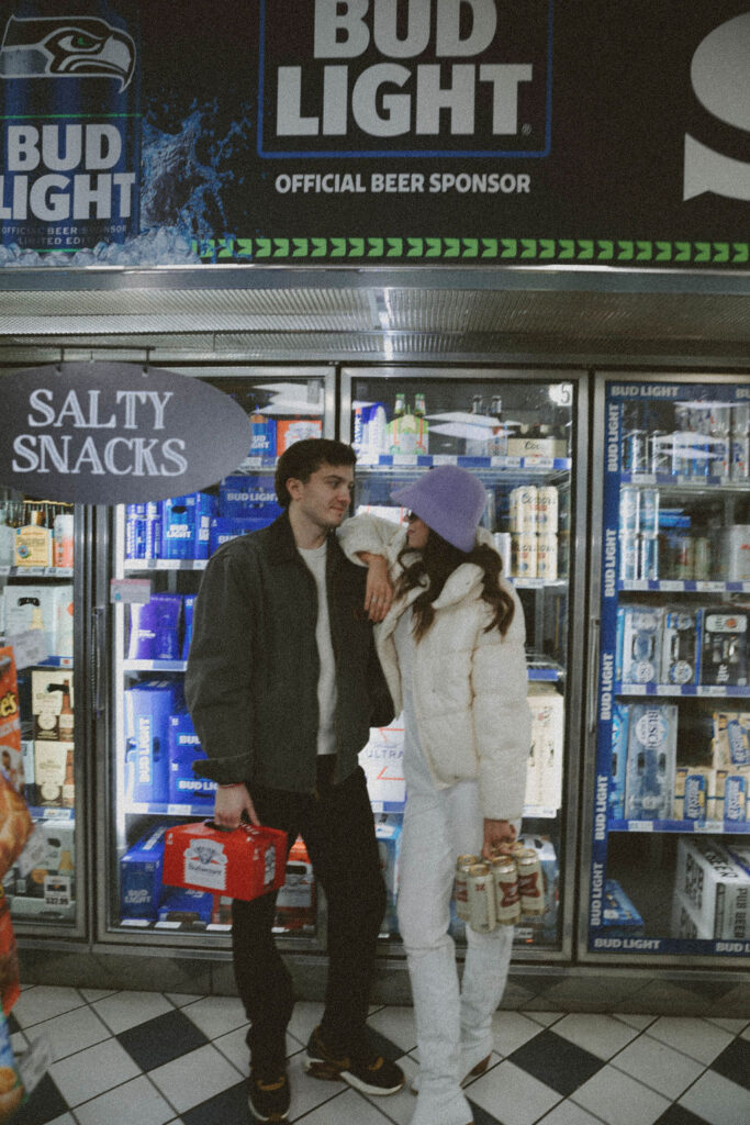 couple at chevron gas station